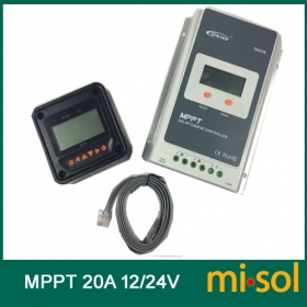 MISOL Tracer MPPT Solar regulator 20A with remote meter, 12/24v, Solar Charge Controller 20A, NEW