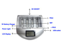 LCD professional Battery Charger for rechargeable battery AAA , AA , C, D, 9V battery, lithium, 18650, 18490, 17670, 17500,14500, 10440