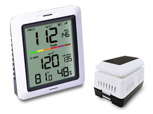 PM2.5 air quality tester monitor wireless, with indoor temperature and humidity, solar powered
